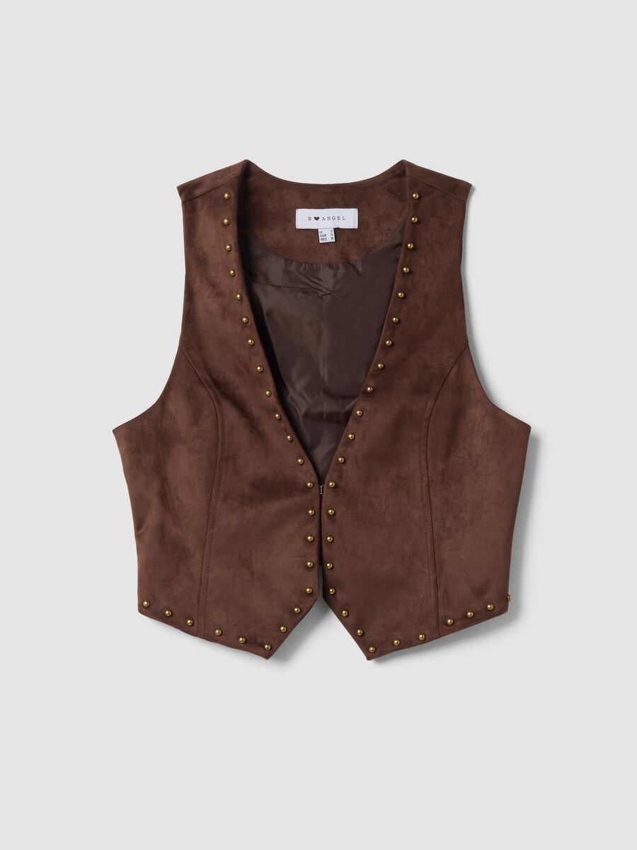 Brown stretch studded waistcoat, regular fit_0