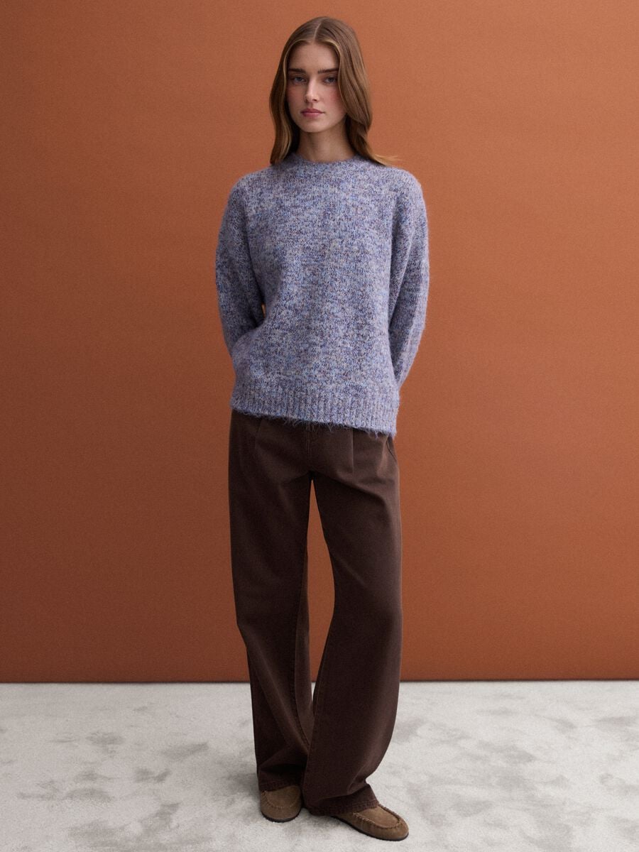 Blue m&eacute;lange crew-neck jumper in stretch wool_2