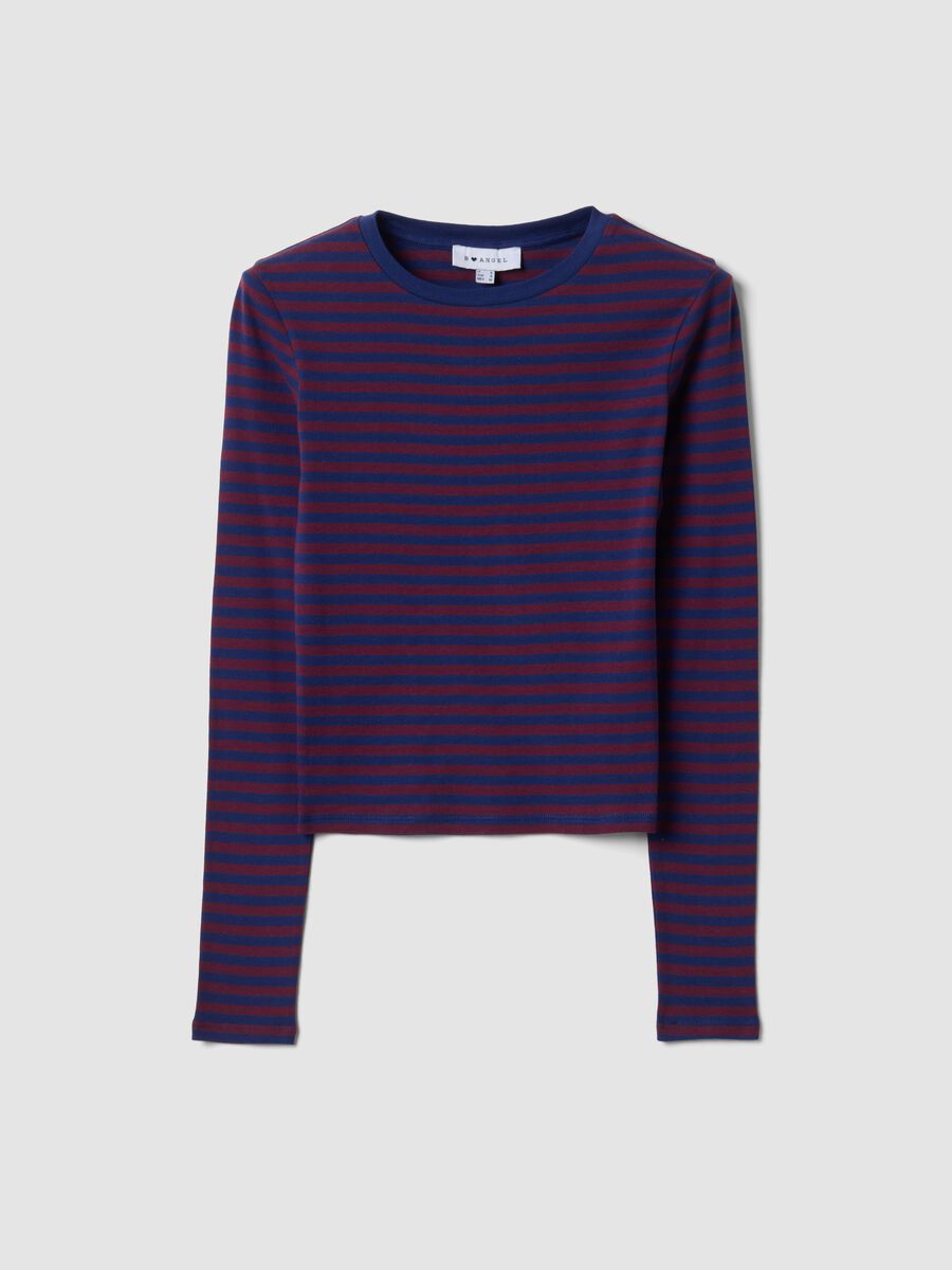 Purple pure cotton striped crew-neck T-shirt_0