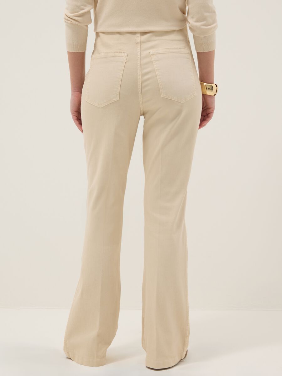 Maternity Beige Flare Trousers in Stretch Cotton_2