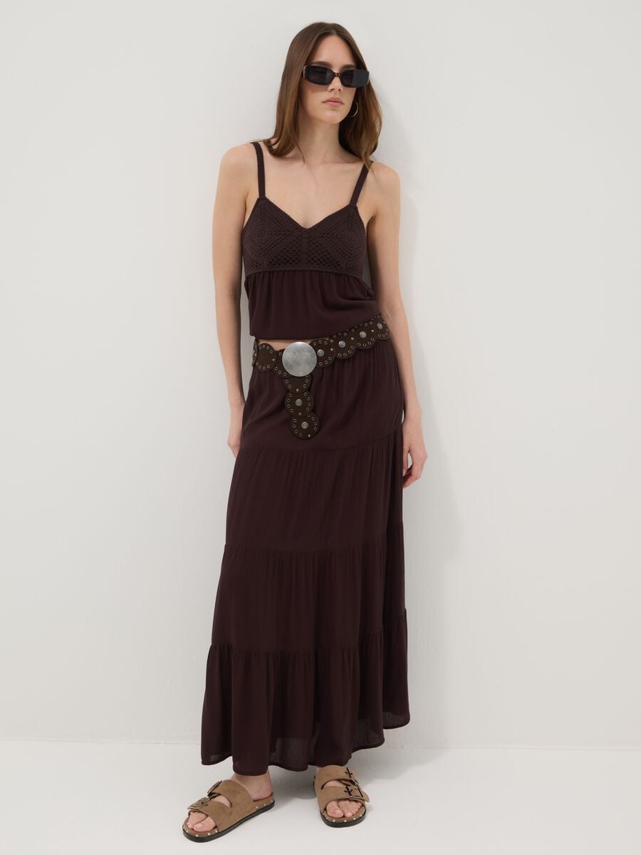 Brown pure viscose crochet tank top, regular fit_1