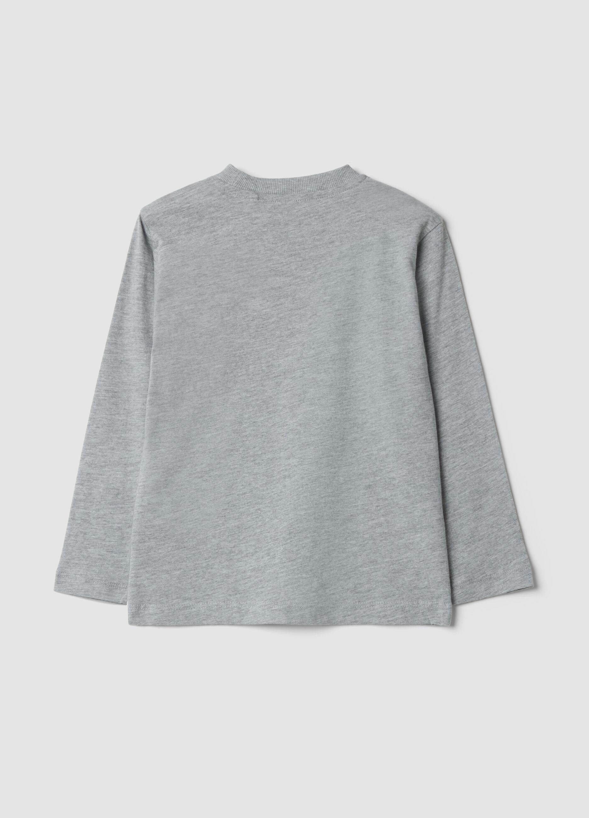 T-shirt grigia in puro cotone organico con stampa college
