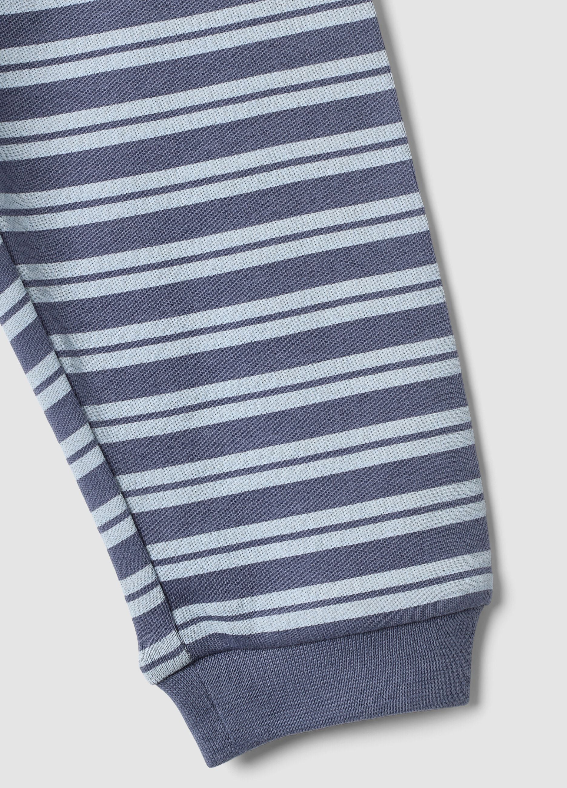 Purple organic cotton pyjamas with striped top and trousers for baby and toddler