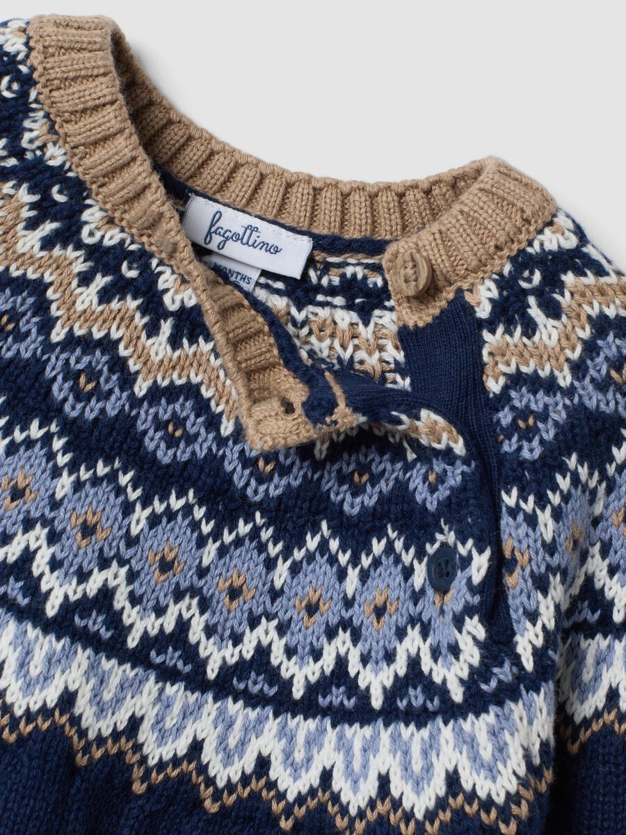 Blauer Jacquard-Pullover aus reiner Bio-Baumwolle mit Zopfmuster, Regular Fit_2