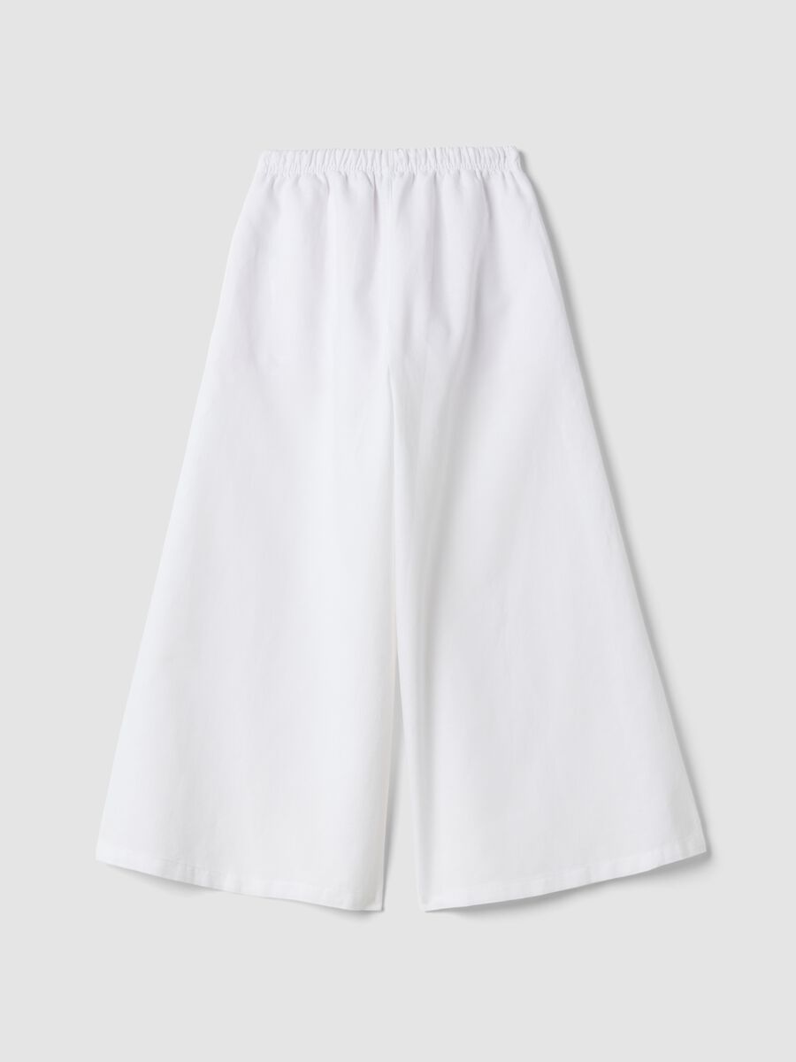 White linen and cotton blend palazzo trousers_1