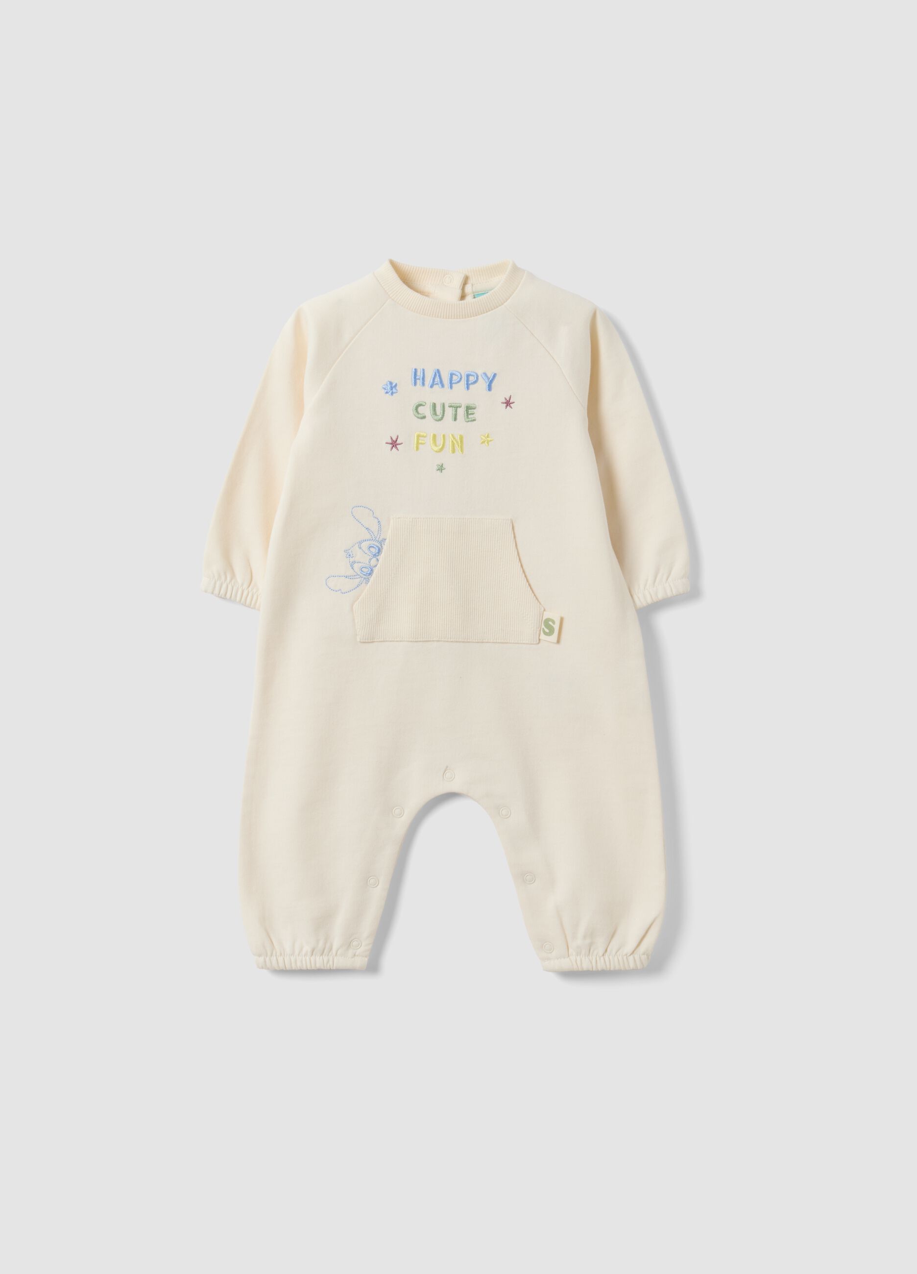 White organic cotton baby sleepsuit with Stitch print