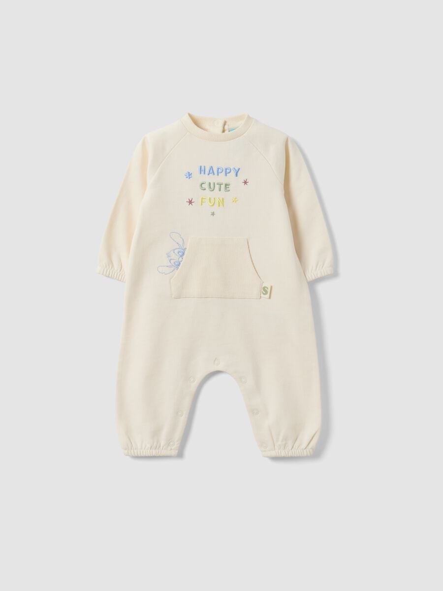 White organic cotton baby sleepsuit with Stitch print_0