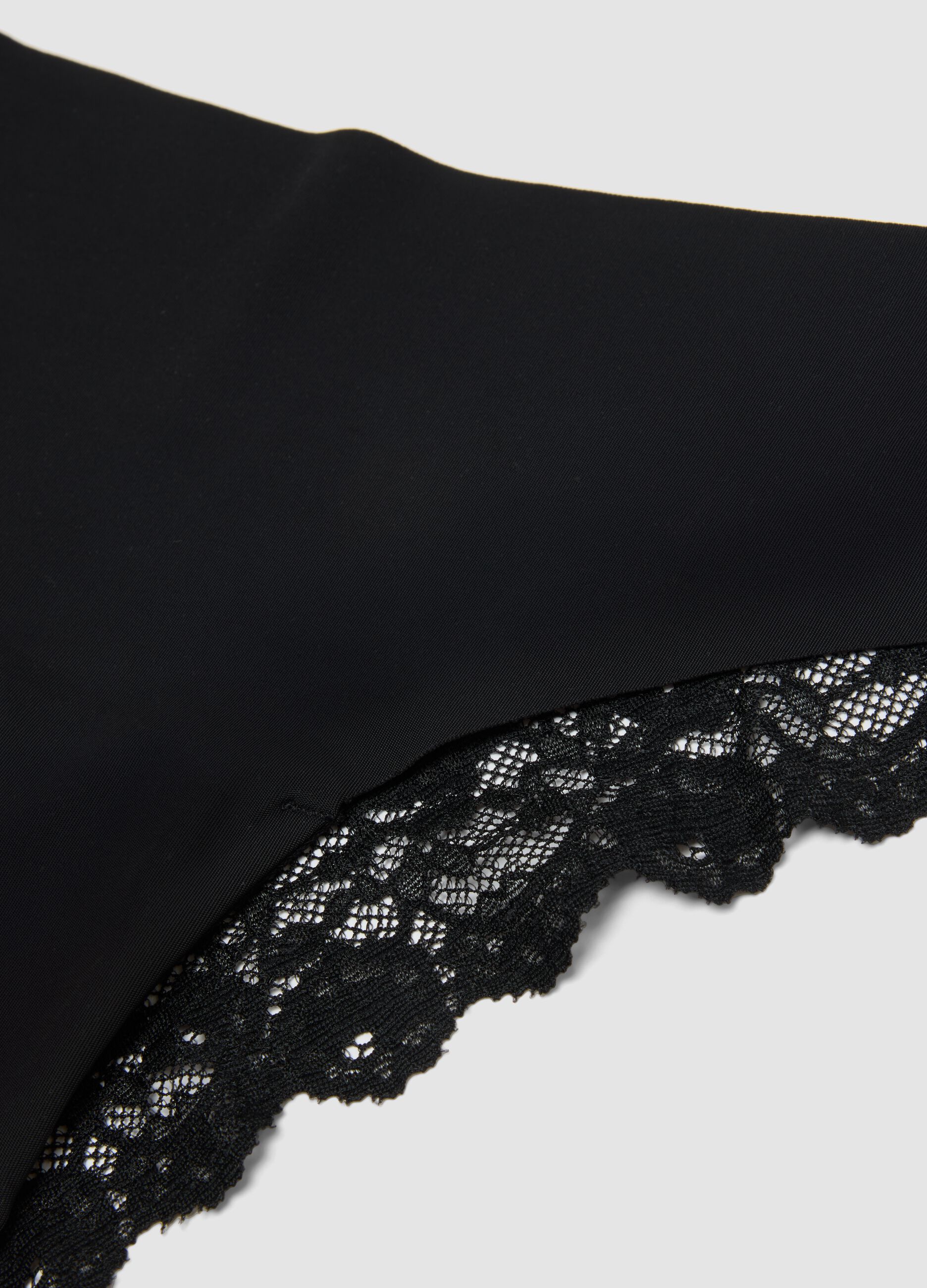 Black stretch microfibre briefs with lace