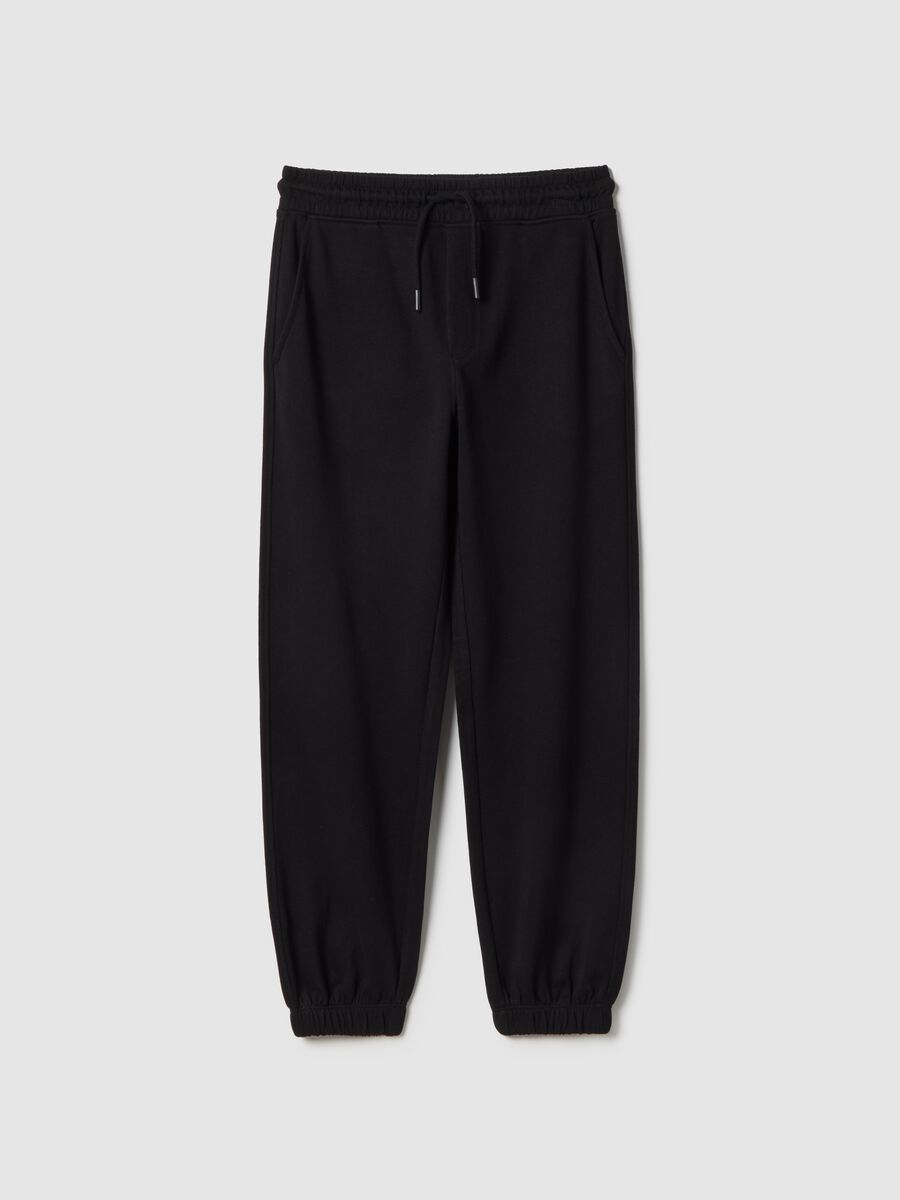 Black cotton and viscose mix regular fit jogger trousers for boys_0
