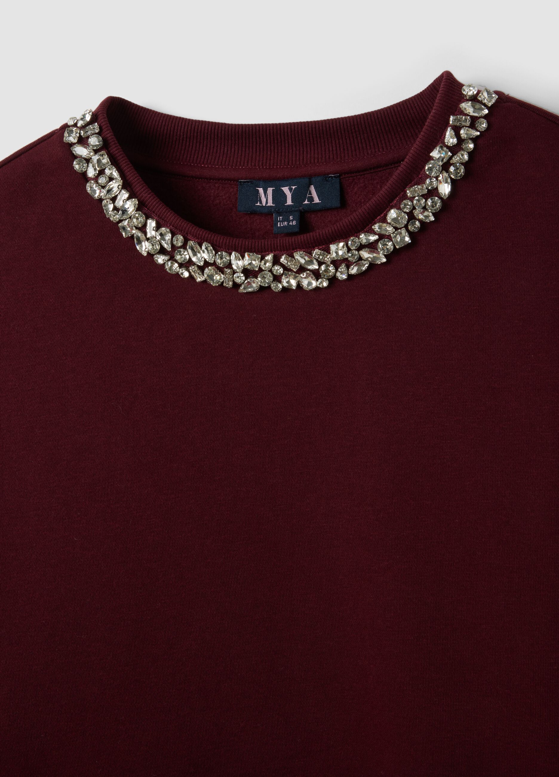Red crew-neck cotton-blend sweatshirt with rhinestones