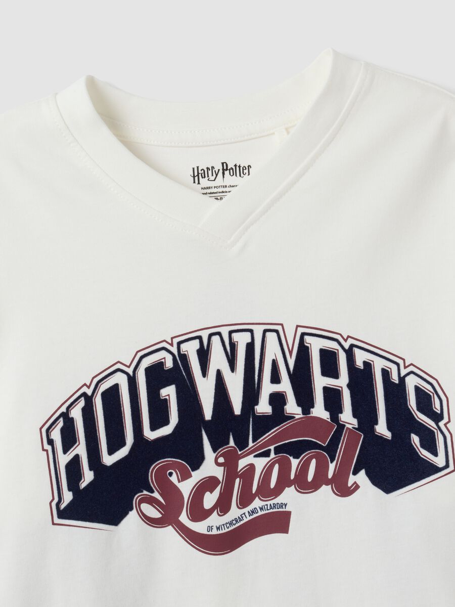 White pure cotton V-neck Harry Potter print T-shirt_4