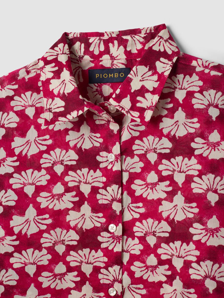 Caftan rouge en pur coton &agrave; imprim&eacute; floral_5