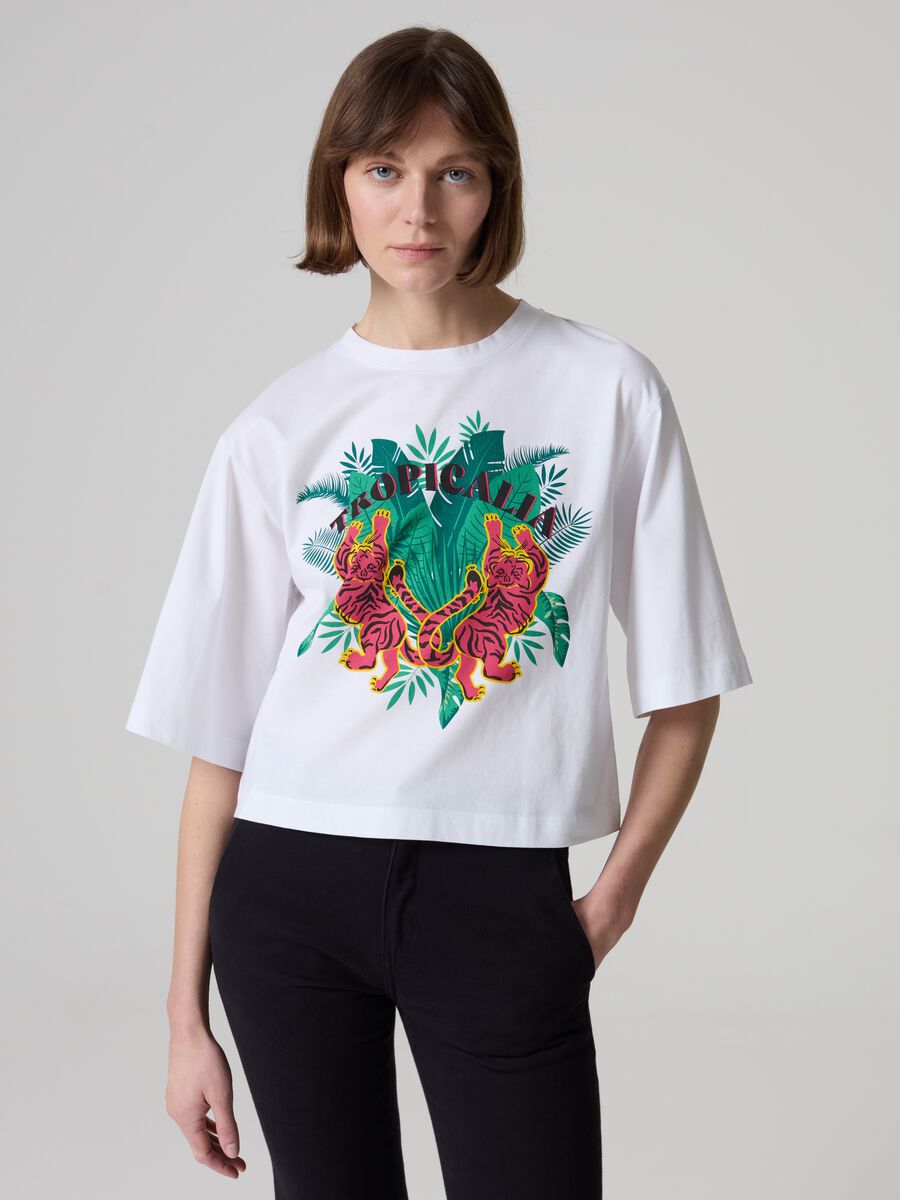 T-shirt over con stampa tropicale_0