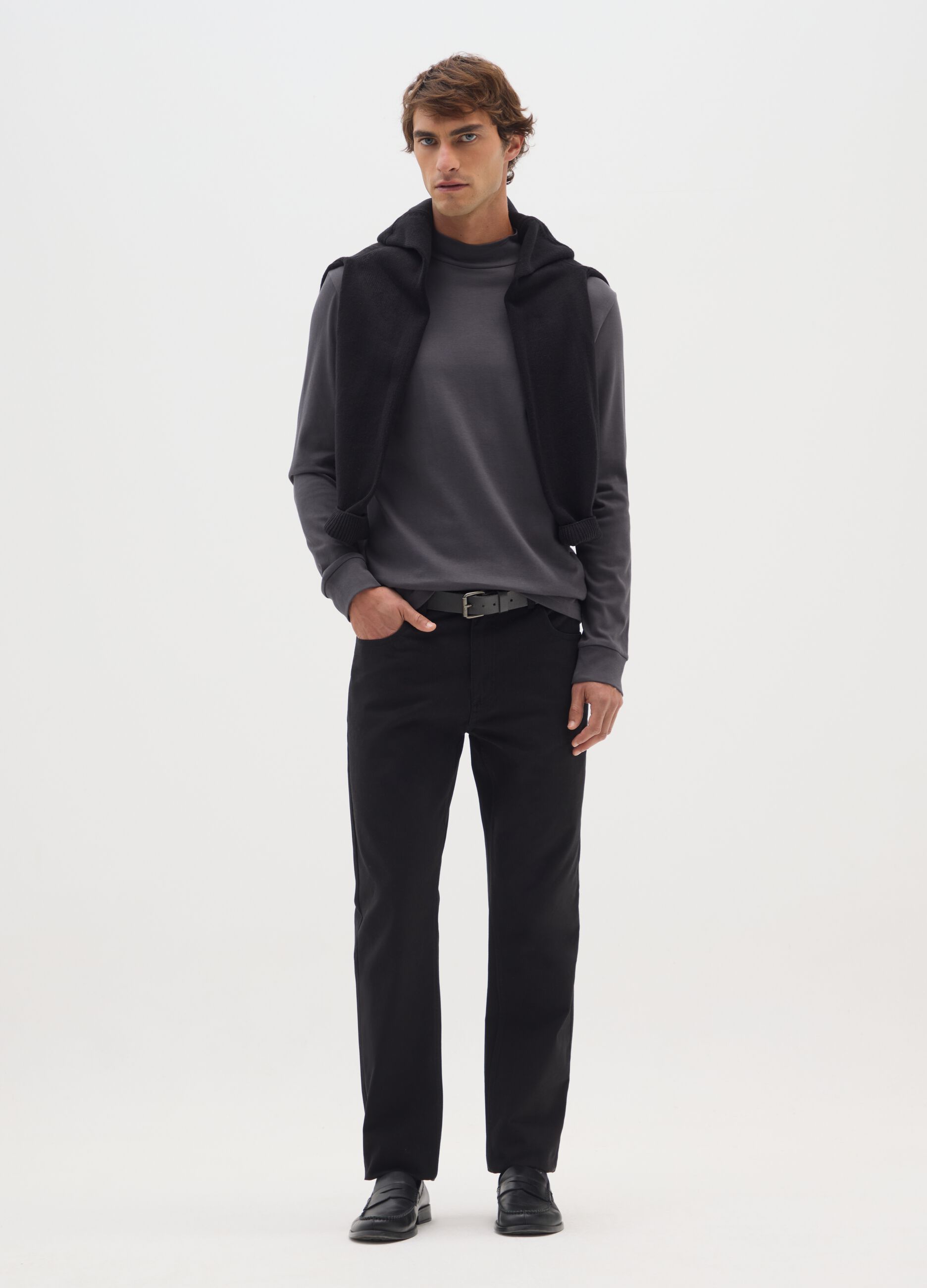 Black Pure Cotton Regular Fit Sweater