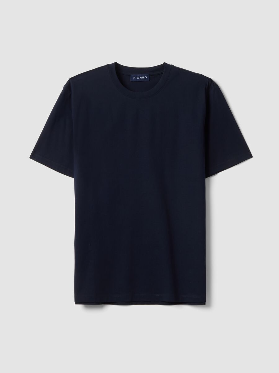 Blue pure cotton jersey T-shirt with crew neck, relaxed fit_4