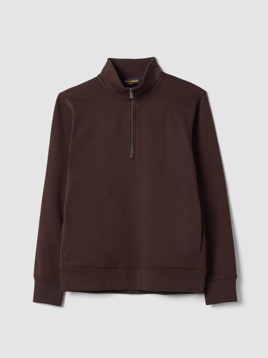 Brown cotton-blend half-zip crew-neck_0