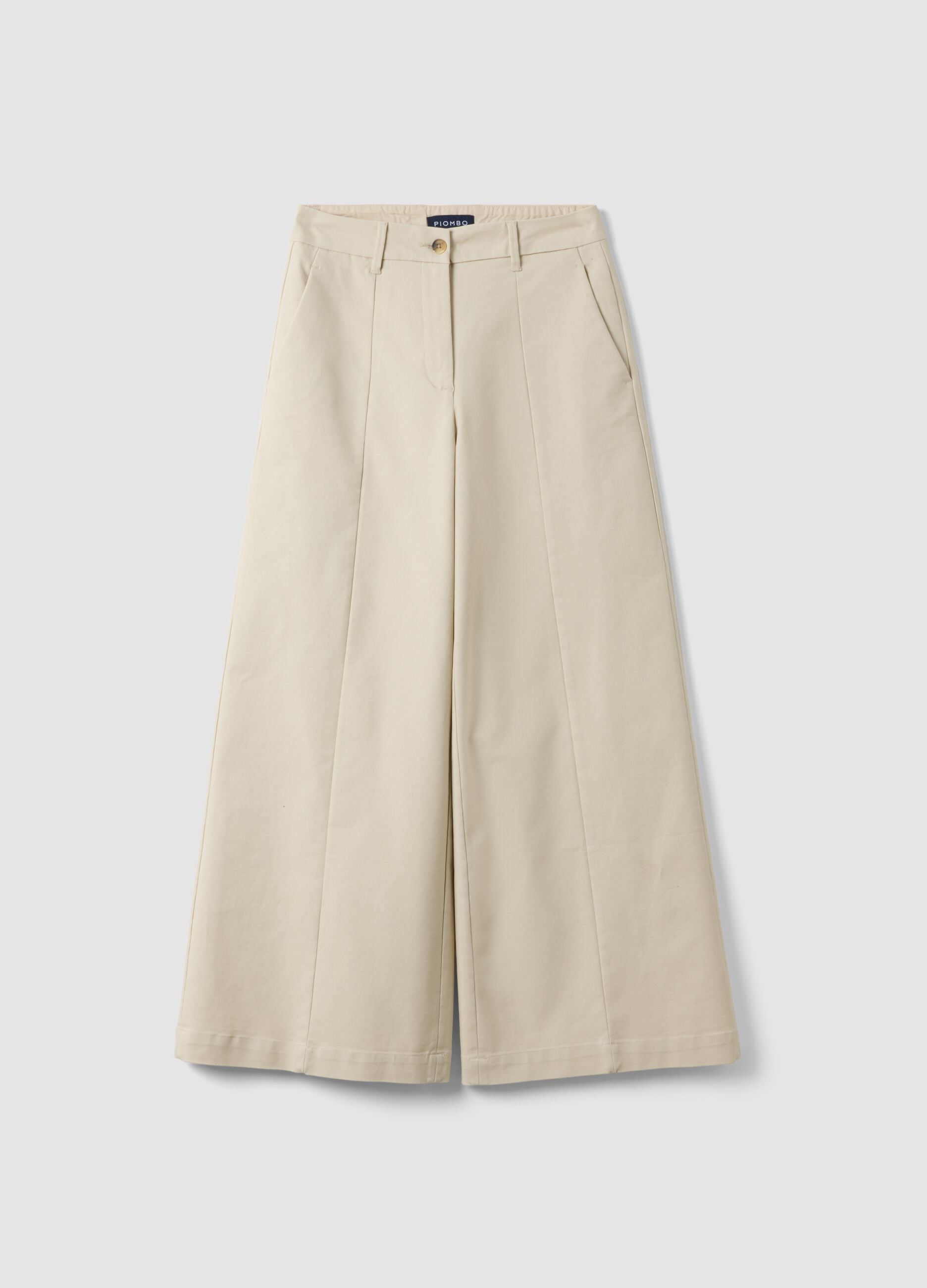 Pantaloni beige flare in cotone elasticizzato