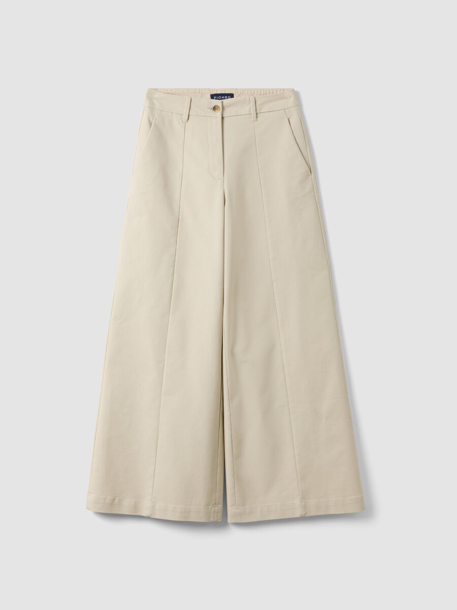 Pantaloni beige flare in cotone elasticizzato_0