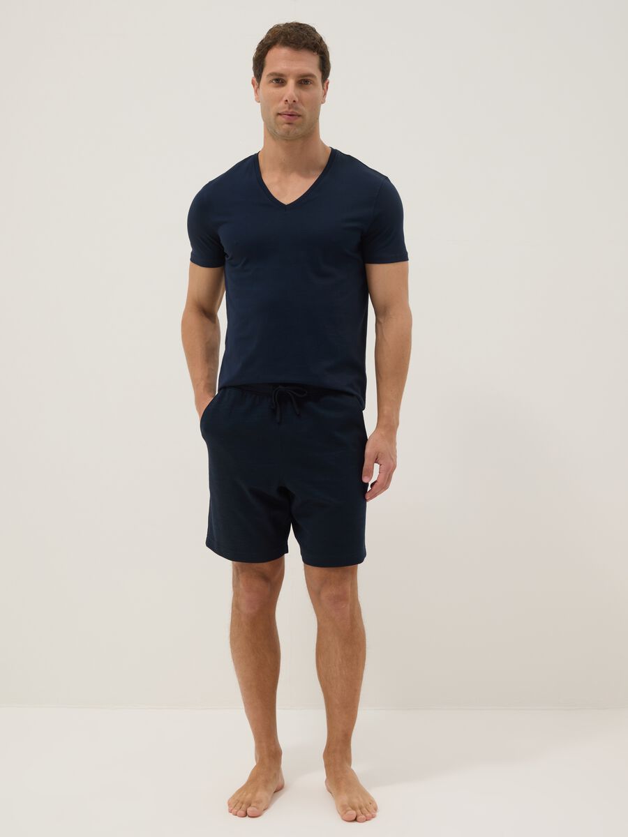Blue cotton-blend pyjama shorts, regular fit_0