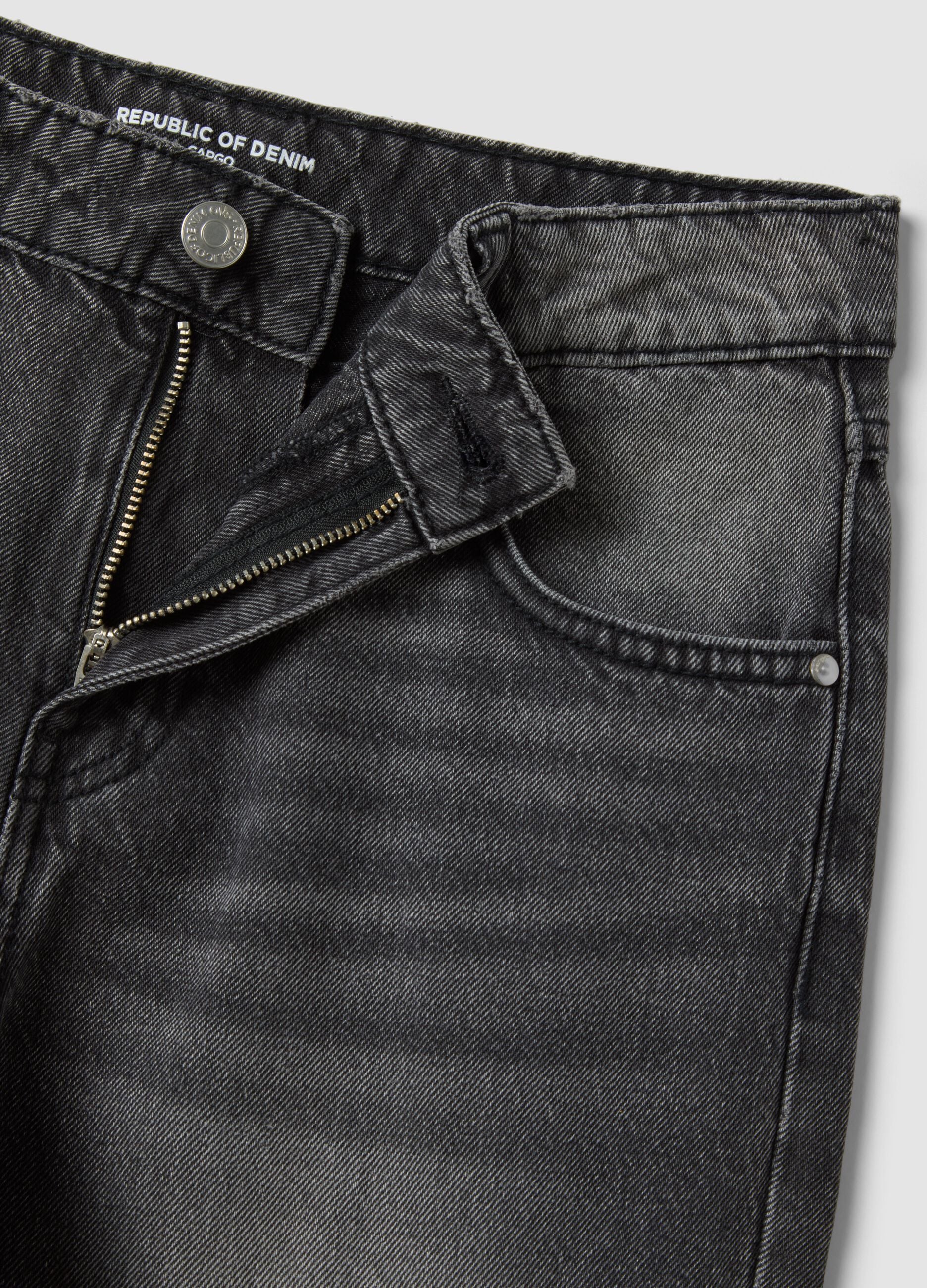 Jeans grigi cargo in puro cotone relaxed fit per ragazza
