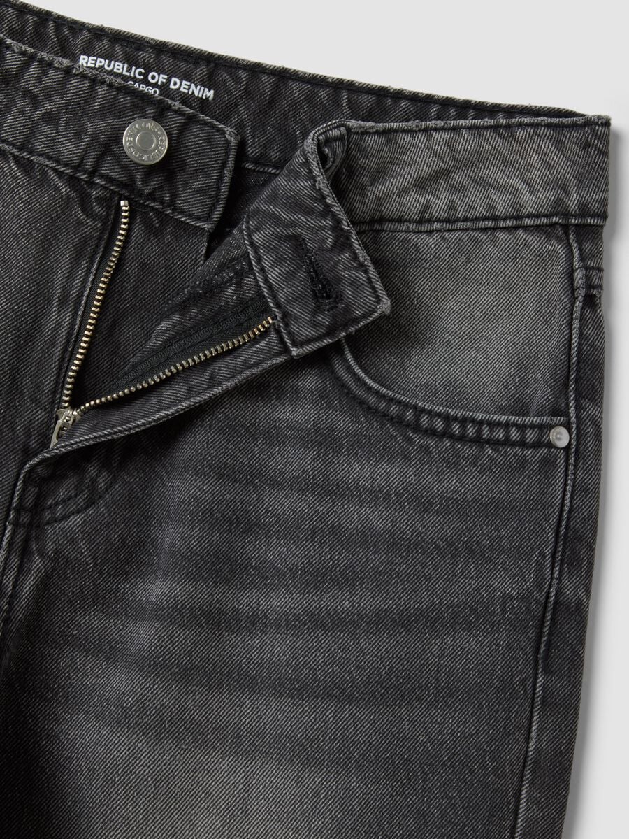 Jeans grigi cargo in puro cotone relaxed fit per ragazza_2