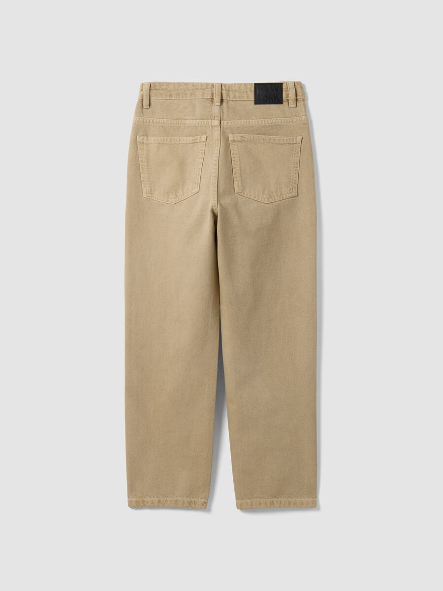 Beige cotton denim jeans, relaxed fit for boys_1