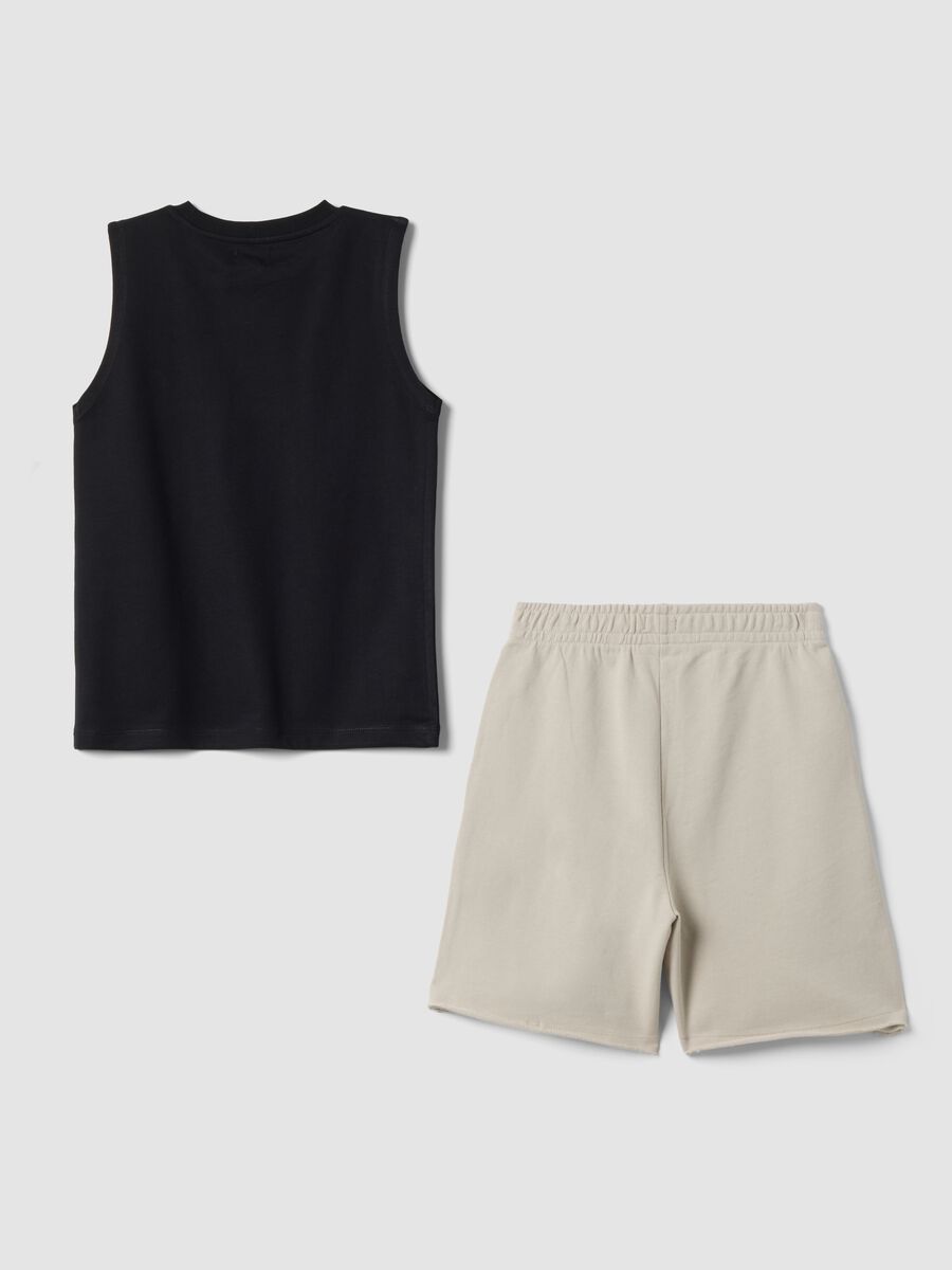Blue and beige pure cotton set with vest and shorts_1