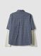 Blue cropped pure cotton checked shirt with layered double sleeves, oversized fit_2
