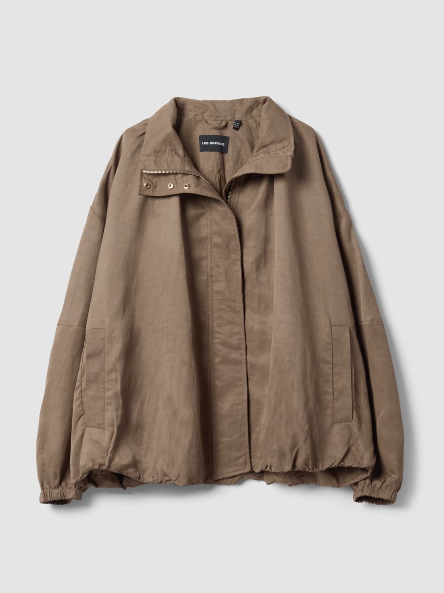 Chaqueta marr&oacute;n regular fit en mezcla de viscosa y lino_4