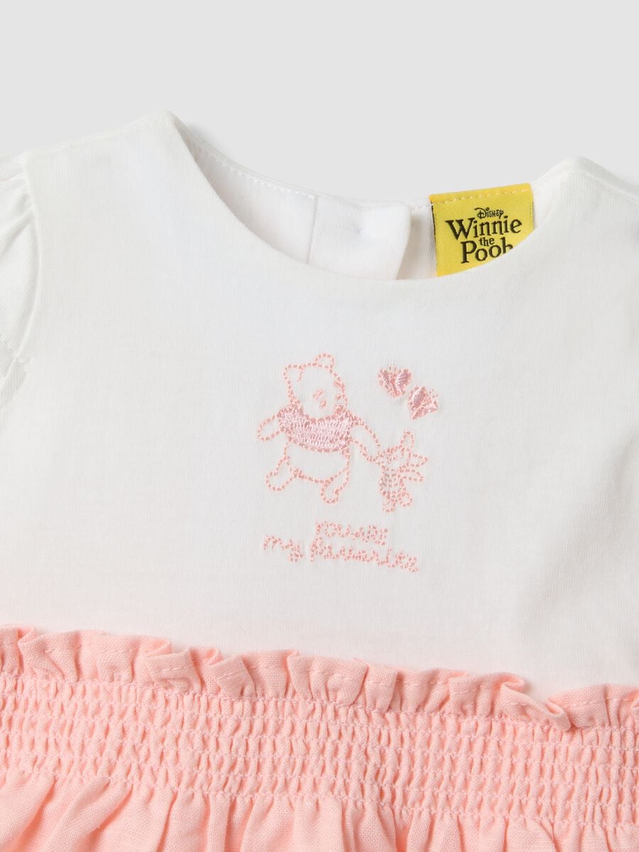 Pink cotton-linen blend romper with Winnie the Pooh embroidery for baby girl_2