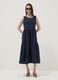 Vestido azul sem mangas em algod&atilde;o puro com folhos, corte regular_0