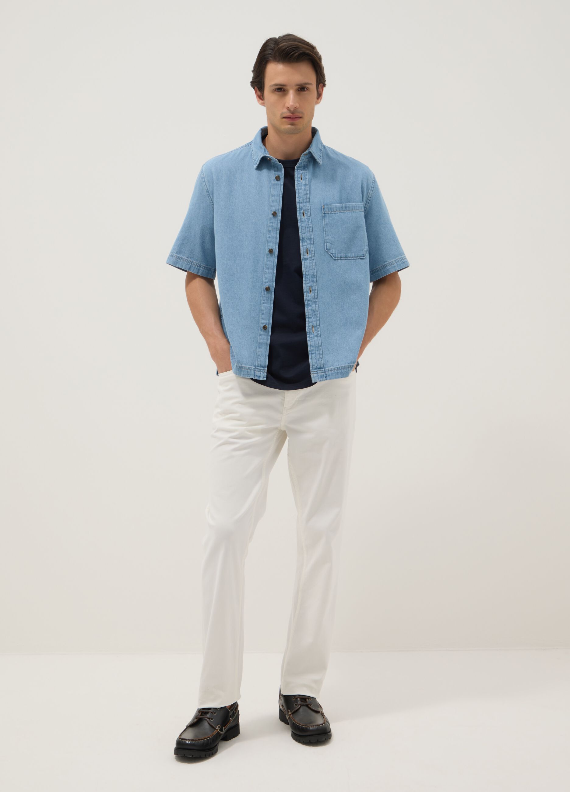 Sky blue denim pure cotton oversized fit shirt