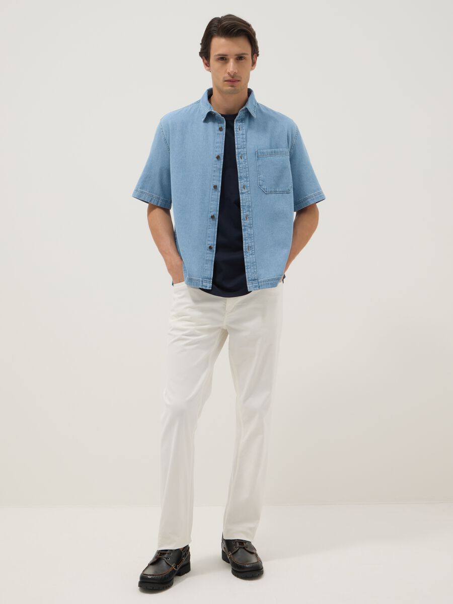 Sky blue denim pure cotton oversized fit shirt_1