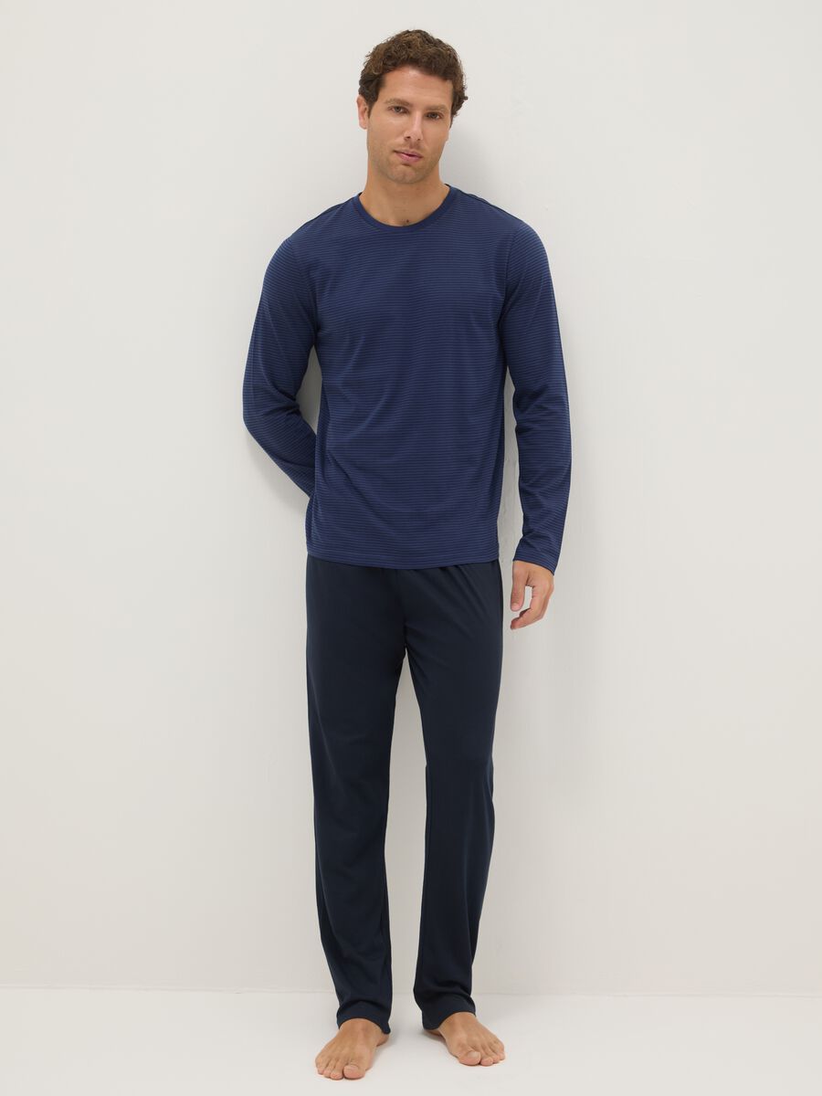 Long blue pyjamas in pure cotton, regular fit_0