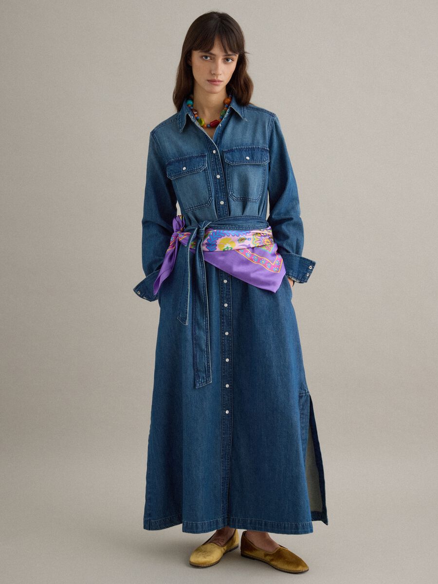 Langes Kleid aus reinem blauen Denim-Baumwolle im Regular-Fit_0