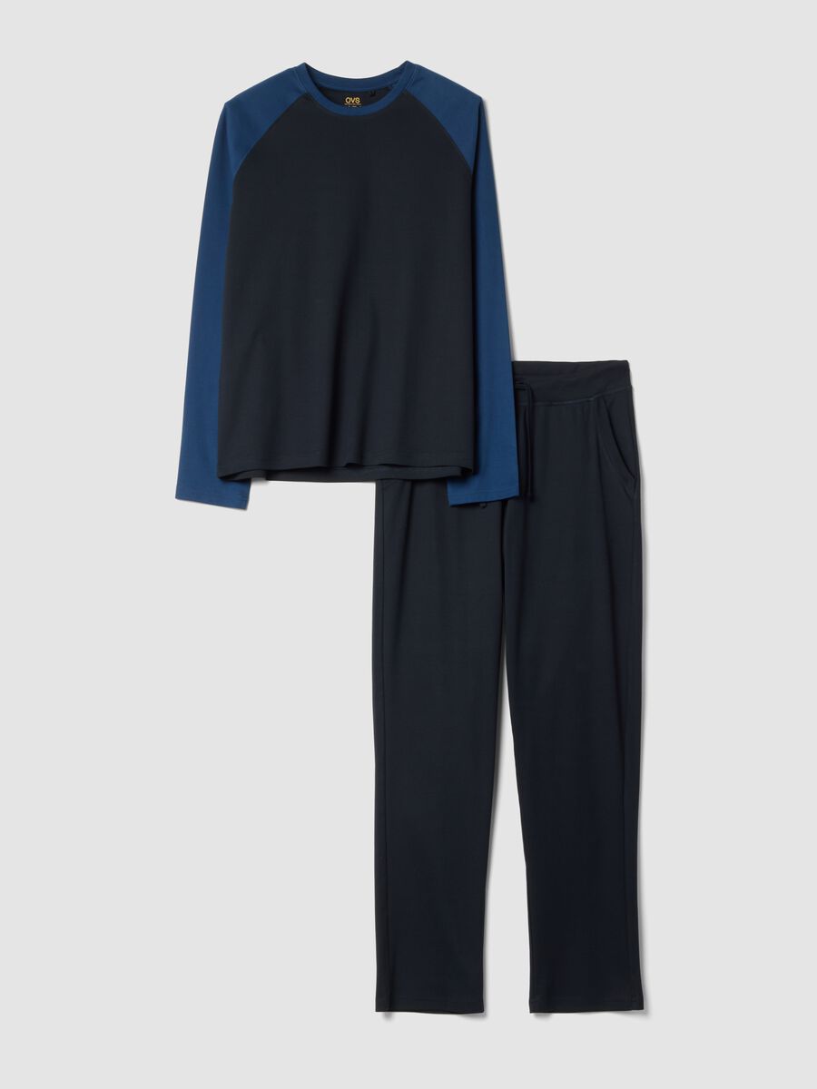 Pigiama blu navy in puro cotone organico con girocollo_0