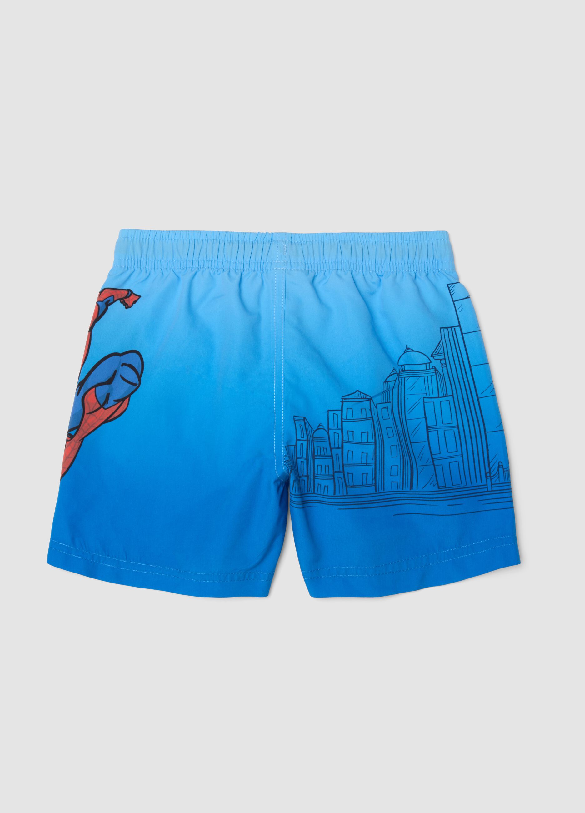 Blaue Badeshorts mit Spider-Man-Print