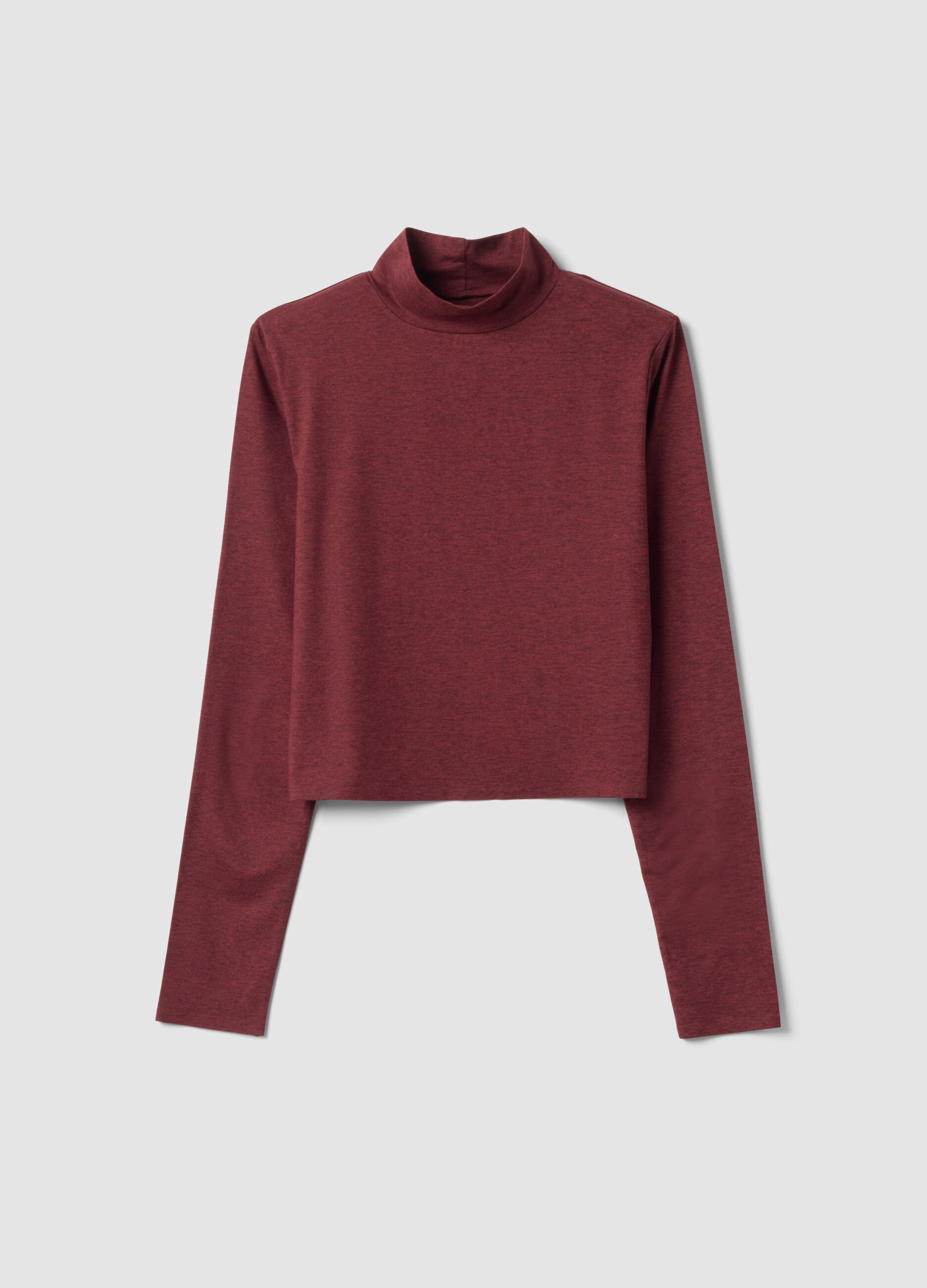 Red cropped stretch T-shirt with high neck