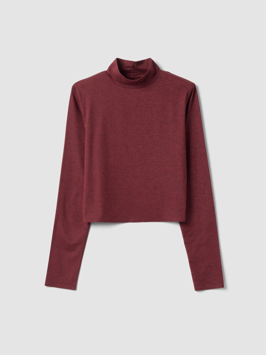 Red cropped stretch T-shirt with high neck_4
