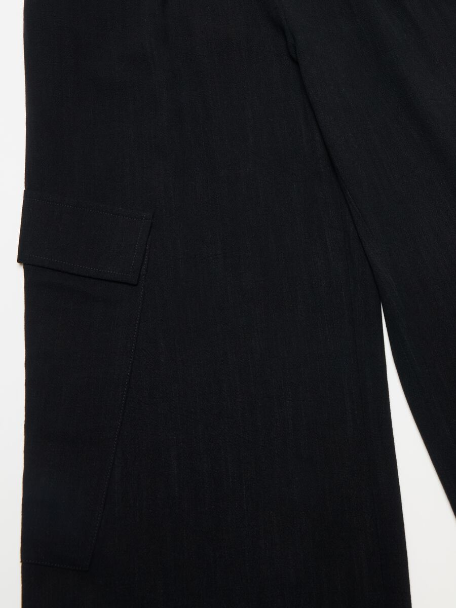 Wide-Leg Linen Cargo Trousers Black_6