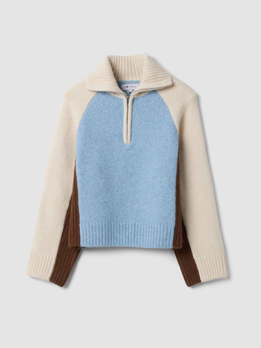 Maglione azzurro Half zip in lana elasticizzato_0