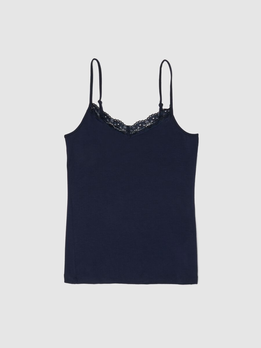 Blaue Slim-Fit-Stretch-Viskose-Tr&auml;gerhemd mit Spitze_4