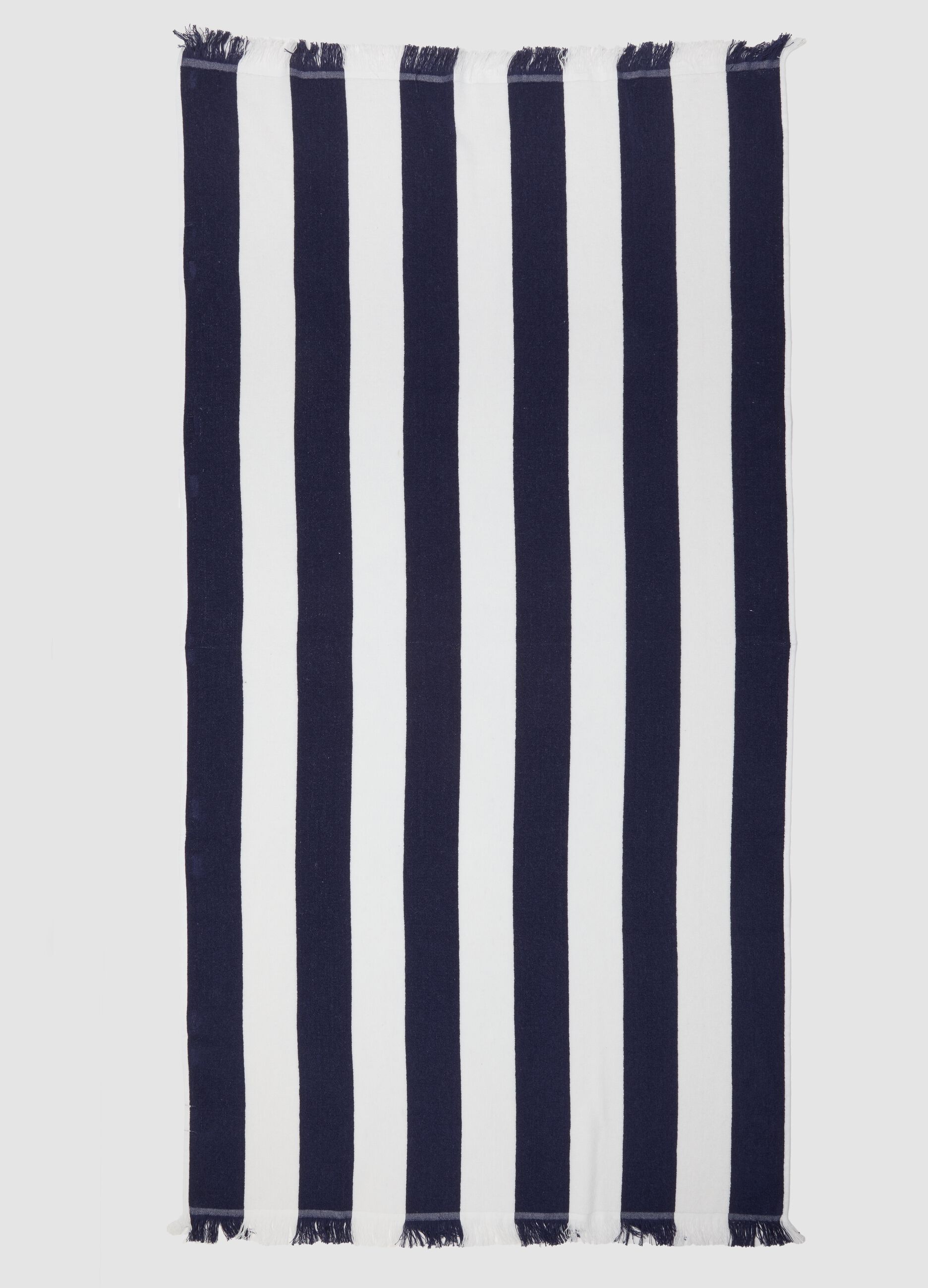 Blue and white pure cotton beach towel with fringes