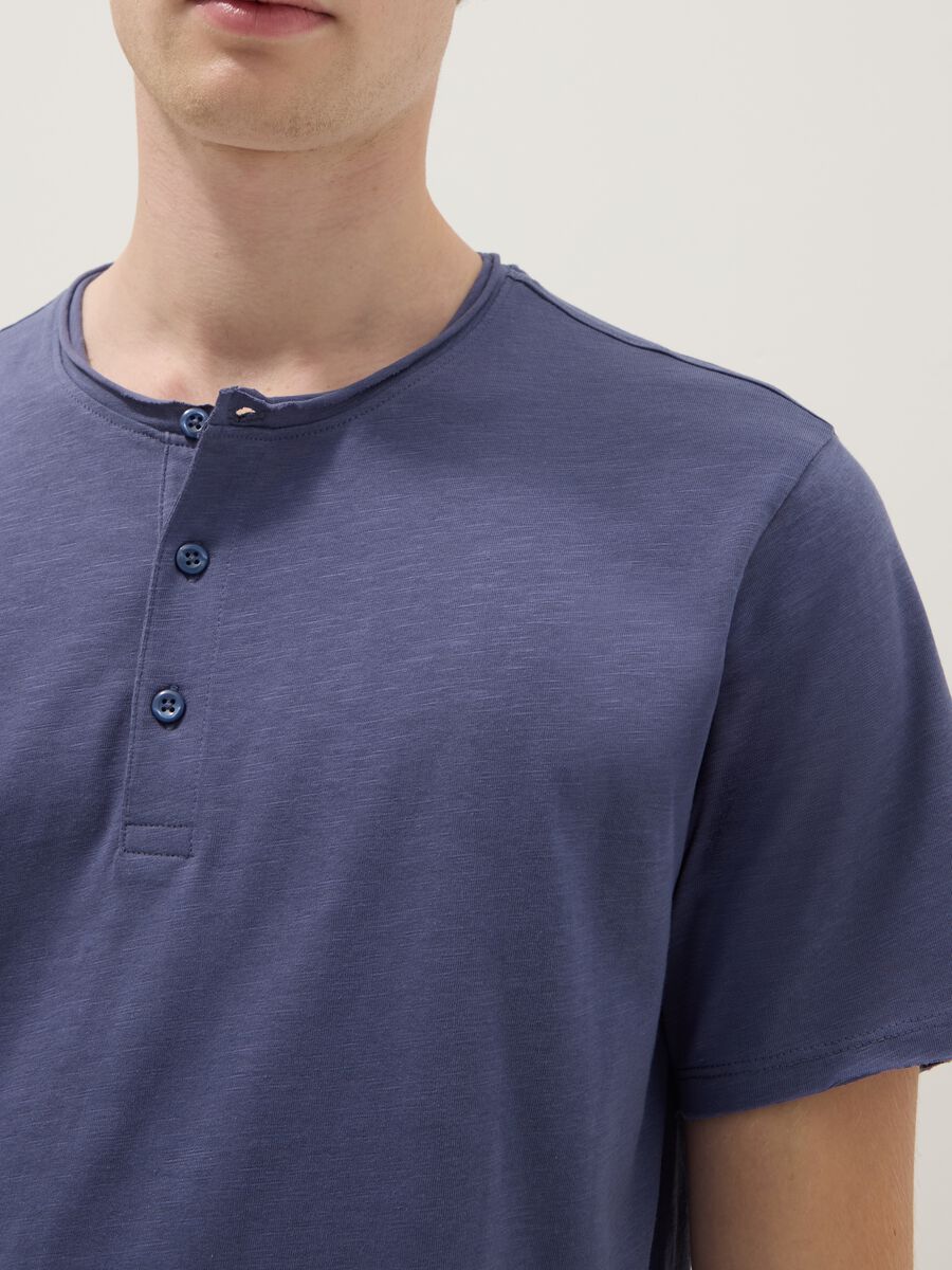 Blue pure cotton T-shirt with seraph collar regular fit_3