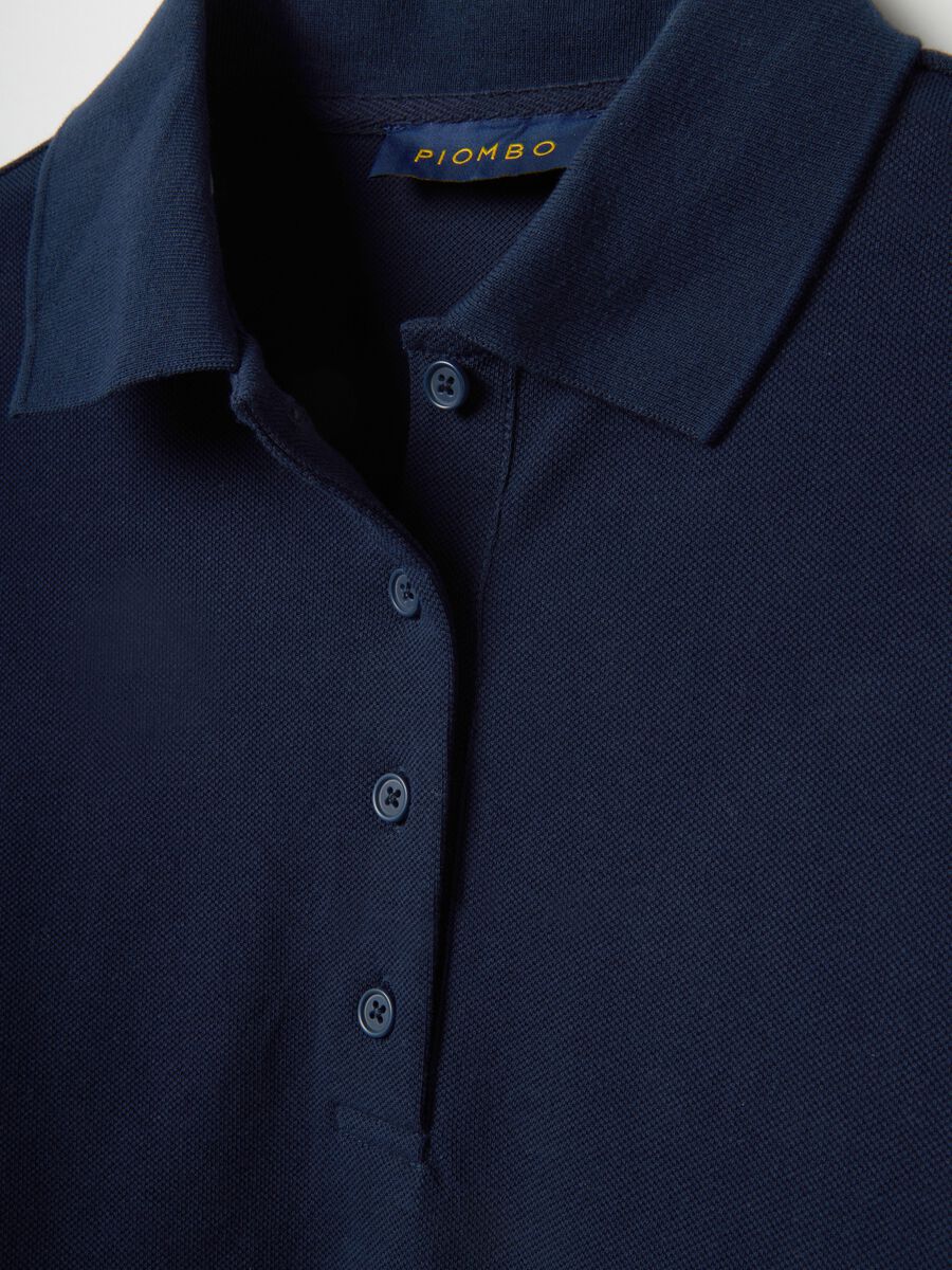 Long-sleeve blue polo shirt in pure cotton regular fit_5