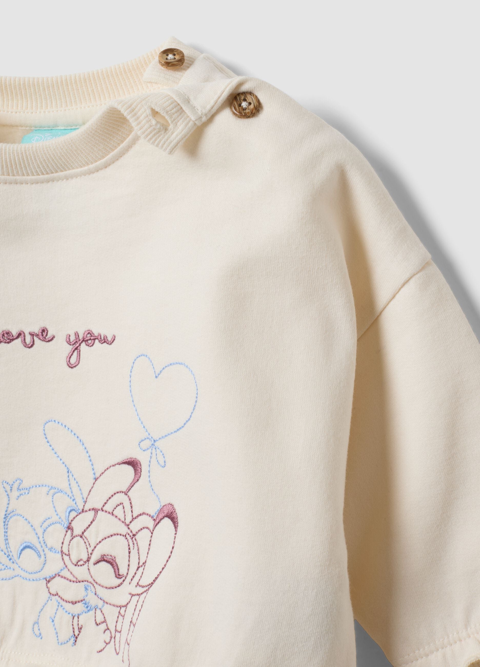 Completo beige in puro cotone organico con stampa Lilo e Stitch per neonata