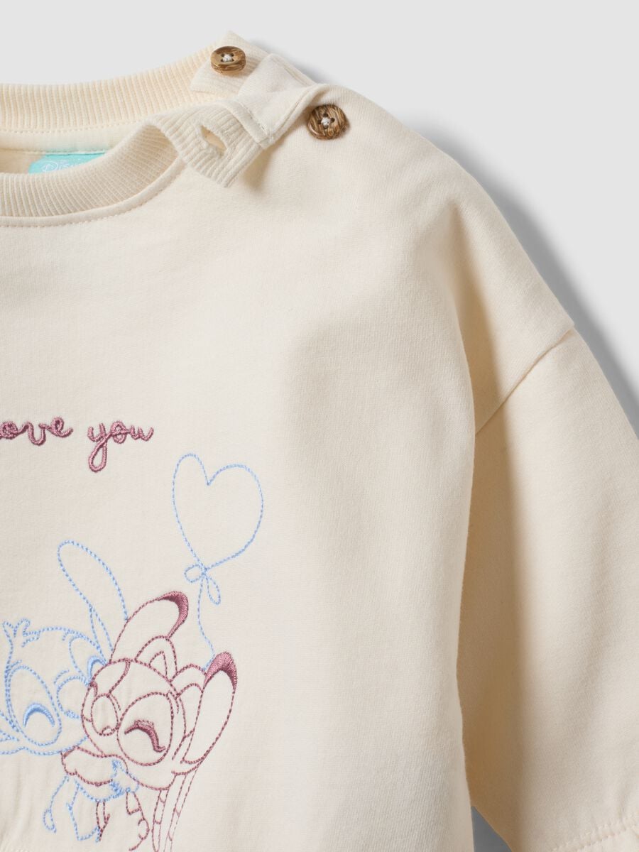 Completo beige in puro cotone organico con stampa Lilo e Stitch per neonata_3