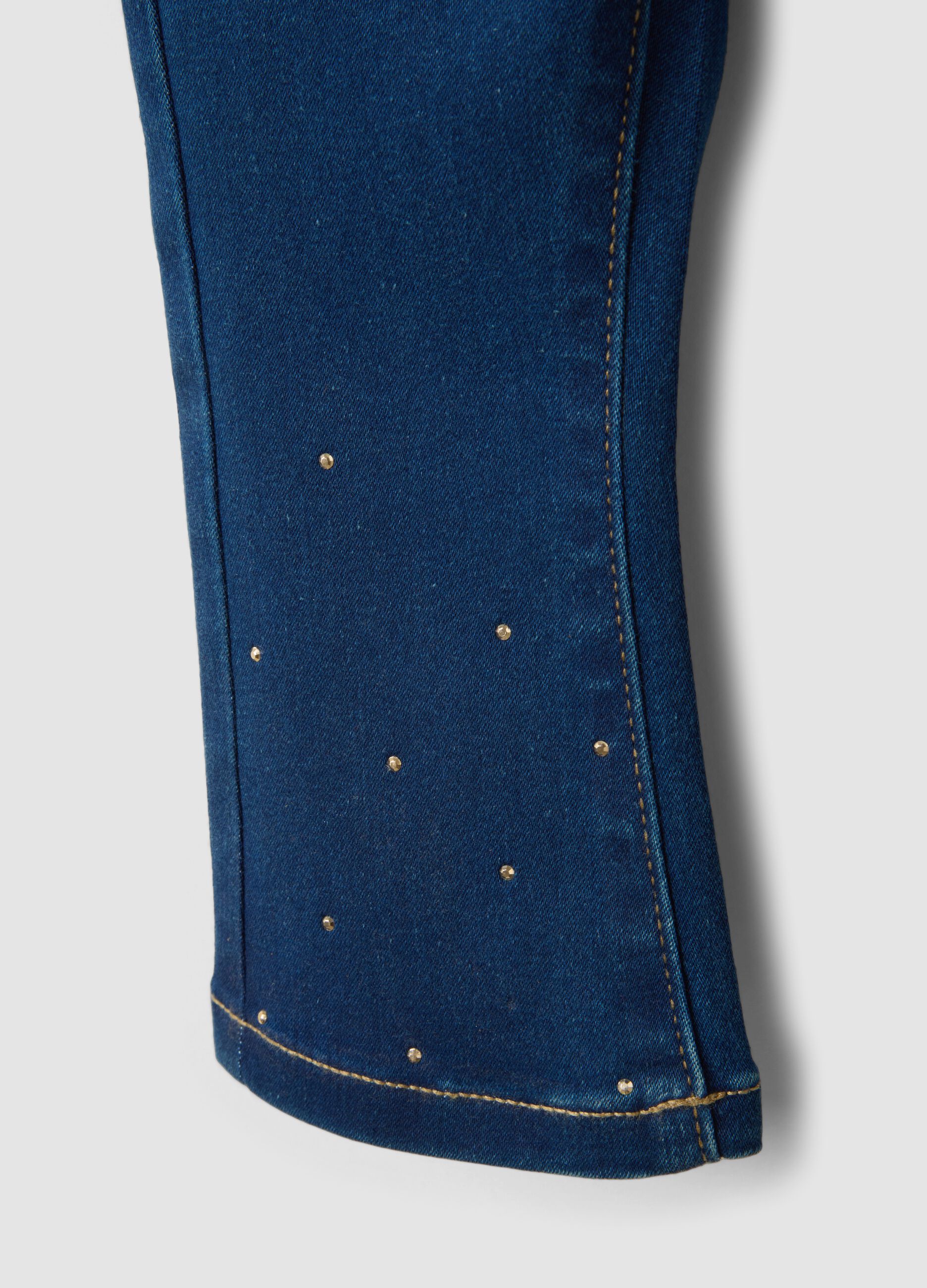 Jeggings blu in cotone elasticizzato flare fit con brillantini per bimba