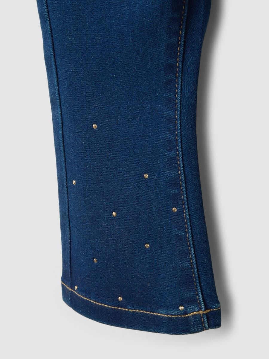 Jeggings blu in cotone elasticizzato flare fit con brillantini per bimba_3