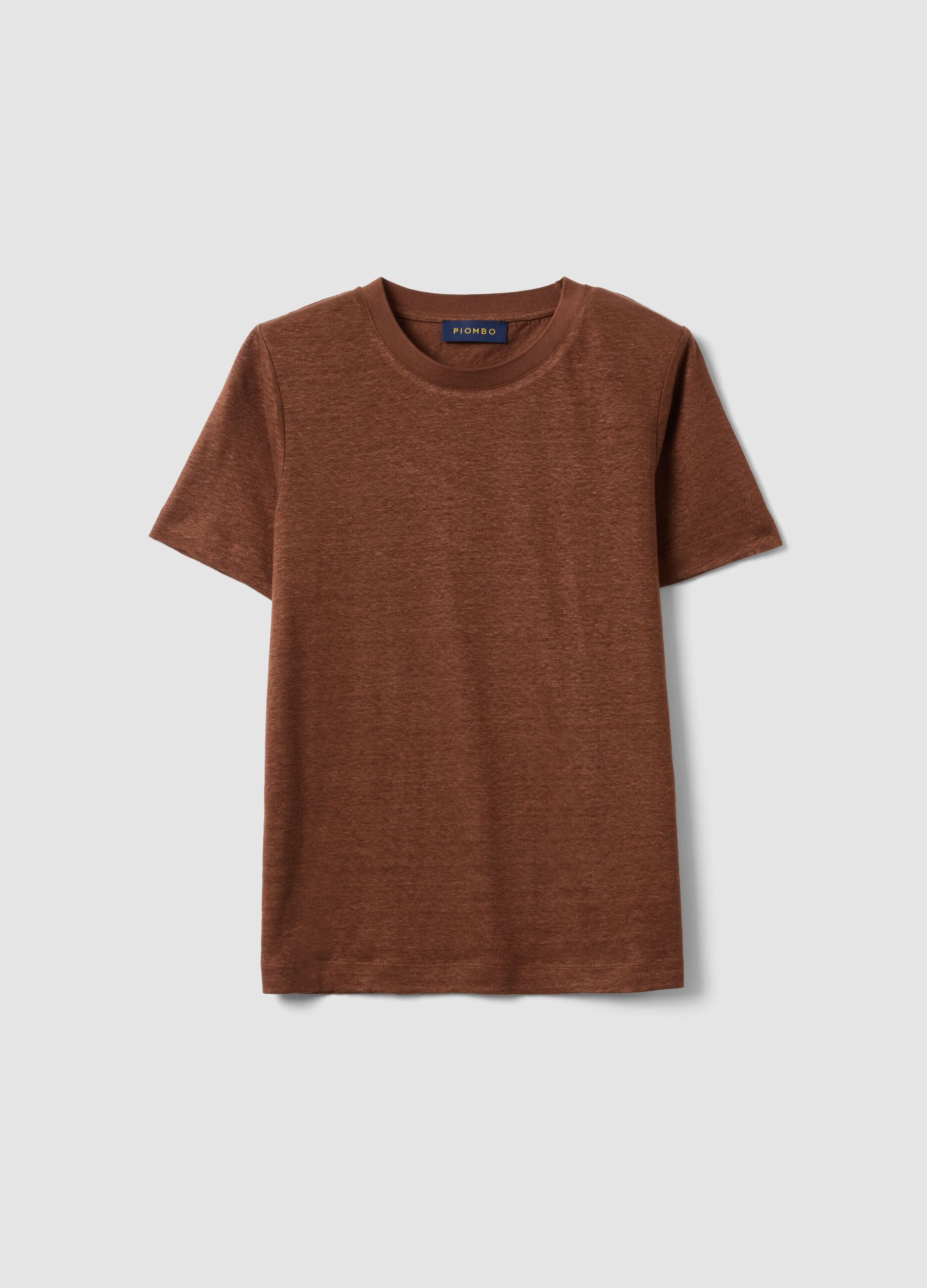 Braunes T-Shirt aus reinem Leinen mit kurzen &Auml;rmeln, Regular Fit